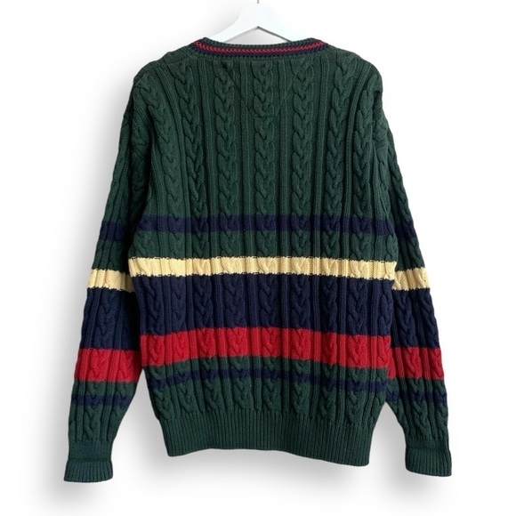 Vintage Sweater M Cable Knit Chunky 90s Grandpa V Neck Pullover - Picture 5 of 7